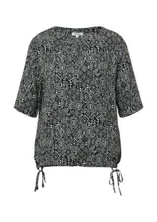 s.Oliver Red Label - Gemustertes Shirt im O-Shape mit Tunnelzug am Saum schwarz - Gr. - 36