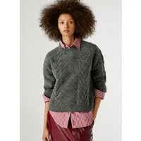 Pepe Jeans Strickpullover mit Zopfmuster und Woll-Anteil