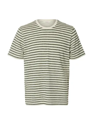 SELECTED MEN - SLHKEVIN STRIPE SS O-NECK TEE Egret - Gr. - XL