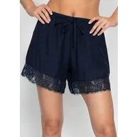 SASSYCLASSY Shorts Shorts mit Spitzendetails für Damen Elegante Shorts mit elastischem Bund und lockerer Passform Dunkelblau