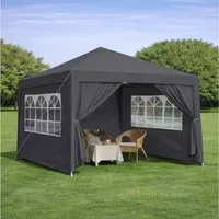 BBG Faltpavillon 3x3 m Faltpavillon wasserdicht mit 4 Seitenwänden & Sandsäcken, mit 4 Seitenteilen, stabiler Stahlrahmen, UV50+, winterfest, faltbar, Partyzelt