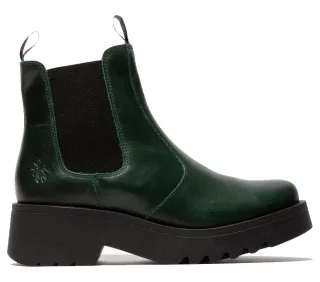 Fly London Damen MEDI789 Chelsea-Stiefel mit Keilabsatz, Leder, Plateaustiefeletten, Petrolgrün