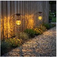 GLOBO LIGHTING LED Solarleuchte, LED-Leuchtmittel fest verbaut, Warmweiß, Solarlampe Gartenleuchte Außenlampe LED Erdspieß Dekolampe rost 2x