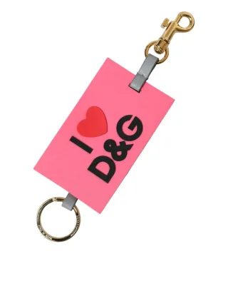 Dolce & Gabbana Pinkes Silikon DG Logo Schlüsselanhänger aus Goldmessing