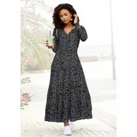 LASCANA Maxikleid mit Blumenprint und Volants aus gewebter Viskose, locker bequemer Look Langärmliges Webkleid, Sommerkleid, Kaftankleid mit weitem Rockteil