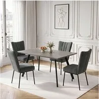 Jiexi Essgruppe Esstisch Set 120x73 MDF Grau Feste Essgruppe mit Samtstoff Stühlen