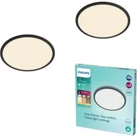 Philips LED Deckenleuchte Multipack 2x Superslim 3-in-1 CL550 15W IP44 1300lm 2700K, weiß, Dimmfunktion, Memoryfunktion, dimmbar über Fernbedienung, mehrere Helligkeitsstufen, LED wechselbar, Warmweiß, SceneSwitch