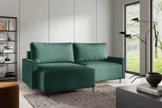 Ecksofa Schlafsofa Sofa BRAGA in Stoff Now or Never Grün Ottomane Links