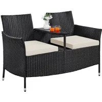 Yaheetech Balkonset 2-Sitzer Polyrattan Gartenbank, Gartenstuhl aus PE-Rattangeflecht Bistro-Set