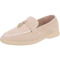 Ital-Design Damen Loafers mit komfortablem Design und eleganten Details Slipper (91116805) Blockabsatz Mokassins in Beige