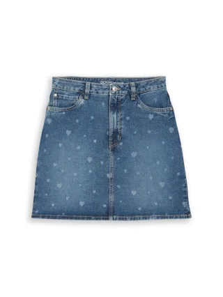 TOM TAILOR Denim - Mini-Jeansrock mit Herz-Print blau - Gr. - S