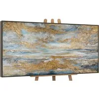 YS-Art Gemälde Goldene Bucht, Abstraktion, Leinwandbild einer Meeresabstraktion mit gold, gerahmt