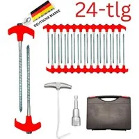 FAMEX Zelthering Bodenanker, 20cm, 24 Stück, (Schraubheringe, Erdnägel), extra stabil & lang, sturmsicher