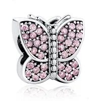 PANDACHARMS Bead Funkelnder pinker Schmetterling für Charm Armband, Silber, Zirkonia