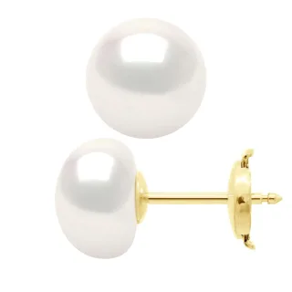 Ohrringe – Gelbgold – echte Süßwasser-Zuchtperlen, Knopf 9–10 mm