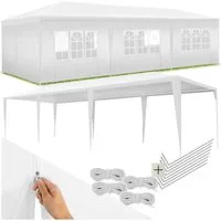 tectake Pavillon Rattan Gartenzelt 9 x 3 m, inklusive Spannseilen und Heringen, mit 8 Seitenteilen, (Partyzelt Miramas, in weiß), 8 Seitenteile, 2 Reißverschlussöffnungen, mit UV-Schutz, wasserdicht
