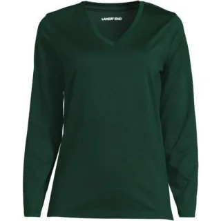Supima® Langarm-Shirt mit V-Ausschnitt für Damen in Plus-Größe, Damen, size: plus, Blau, Baumwolle, by Lands' End