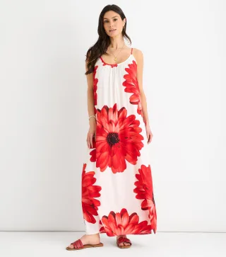 Weißes Trägerkleid aus Viskose mit Blumenmuster in Übergröße
