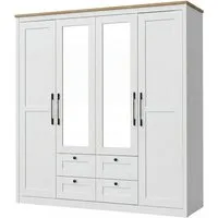 OTTO home Kleiderschrank Büsum Schlafzimmer Schrank mit 4 Türen und Spiegel (stabile robuste Bauweise mit optimaler Aufteilung - Breite 2m) Schlafzimmerschrank Landhaus Design Garderobe Schrank Bestseller