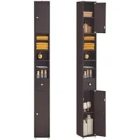 SoBuy Hochschrank BZR34 Badezimmerschrank Hochschrank Schmal Badschrank für kleine Bäder Badkommode, mit verstellbare Ablagen Platzsparender, Waschbecken, WC