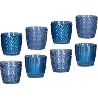 Levandeo® Teelichthalter, 8er Set Windlicht H7,5cm Glas Blau Teelichthalter Tischdeko Kerzen