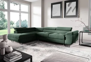 Ecksofa mit Schlaffunktion DECLAN Stoff Poso Grün Ottomane Links