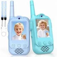 Wootoy Walkie Talkie Kinder 2er Set Video Walkie Talkies mit 480P Kamera Video-Funkgeräte, (4 Sprachverzerrer bis zu 300 m Reichweite 1000 mAh Akku, 2-St., Ohne WLAN Ohne SIM-Karte Automatische Kopplung Einfache Bedienung), Funkgeräte für Kinder ab 3