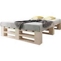 sunnypillow Palettenbett M2 mit Lattenrost, 140 x 200 cm Natur