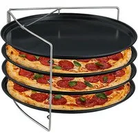 relaxdays Pizzablech 4er Set mit Gestell, Edelstahl