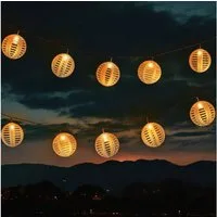 Spetebo LED-Lichterkette Solar Lichterkette mit 10 runden Lampions in Rattan Optik - 270 cm, 10-flammig, in rustikaler Rattan Optik