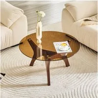 Fine Life Pro Couchtisch Couchtisch mit Bernsteinglas & braunem Holzrahmen