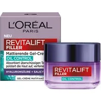 L'ORÉAL PARIS Gesichtsgel REVITALIFT FILLER MATTIERENDE GEL-CREME OIL CONTROL, mildert erste Anzeichen von Hautalterung bei fettiger Haut.