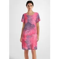 PEKIVESSA Sommerkleid Leinenkleid knielang mit kurzen Ärmeln Leinenstoff mit Blumenmuster