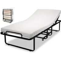 BedBox Gästebett Gästebett mit verstellbarem Kopfteil 90x200 cm hochwertiges Vierkantmetallgestell, verstellbares Kopfteil, incl Husse