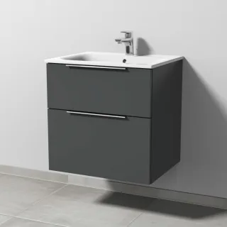 Sanipa 3way Waschtischunterbau zu Geberit Renova Plan Slim Waschtisch mit 2 Auszügen, Anthrazit-Matt UM68622