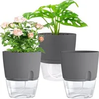 Refined Living Kräutertopf mit Selbstbewässerung, 3er Set, Blumentöpfe, mit Wasserspeicher (Kräutertopf für Küche, Selbstbewässernde Blumentöpfe, Kräuter Pflanzen Topf für Balkon, Bewässerungssystem für Pflanzen, Fensterbank Blumentopf Set, 3 St., ro
