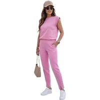 EloModa Jogginganzug Damen Freizeitanzug 2-teilig – Baumwollmix Lounge Set mit Schulterdeta (2-tlg), Modisches Damen Freizeitset mit bequemem Tragekomfort