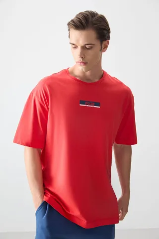 Übergroßes Baumwoll-T-Shirt mit Logo-Patch