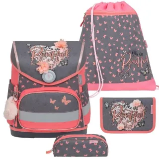 Belmil Schulranzen Set "Compact" (Bloomy Blossom - Herzen und Blumen) für Mädchen ab 1. Klasse Grundschule Einschulung