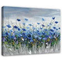 Wallarena Leinwandbild Blumen Aquarell - Blau - Elegant - Wohnzimmer, Blumen, 40x30x2cm