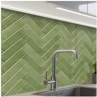 KitchenYeah Küchenrückwand Muster selbstklebend (keine Folie) Fischgrätmuster - Fliesen - Olivgrü, (1-tlg), Spritzschutz, Küche, Rückwand, Küchenwand, Küchenfront, 30x20 cm