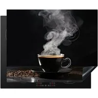 MuchoWow Herd-Abdeckplatte Schwarz - Kaffee, Vinyl, (1 tlg), Herdabdeckplatten für Ceranfeld, Induktionsschutz, 65x55 cm