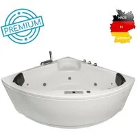 Basera® Whirlpool-Badewanne PREMIUM Indoor Eck-Whirlpool Badewanne Futuna 140 x 140 cm, (Komplett-Set), mit 21 Massagedüsen, Heizung, Wasserdesinfektion, Bodenansaugung, W...