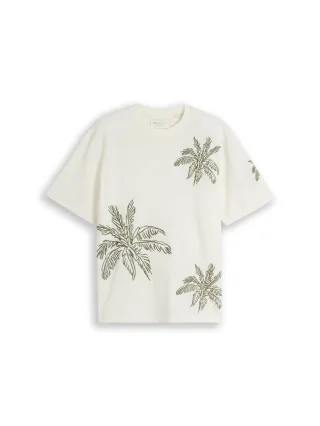 Denim Tom Tailor - Relaxed Fit T-Shirt mit Stickerei wool white - Gr. - L