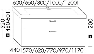 Burgbad Waschtischunterschrank System 30 Preisgruppe 4 Sana 520x620x440 Eiche Weiß, WYUS062F6335 WYUS062F6335