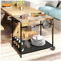 Outsunny Servierwagen Gartenrollwagen mit 2 Ebenen, Aufbewahrungskorb, (Barbecue Trolley, 1 St., Outdoor Küchenwagen), für Balkon, Tanne, Natur, 97,5 x 65 x 81 cm