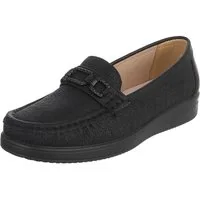 Ital-Design Damen Mokassin Slipper mit Zierriegel und Komfortsohle Slipper (91849476) Keilabsatz/Wedge Mokassins in Schwarz