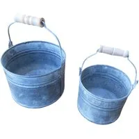 Deko-Impression Pflanzkübel Zinkeimer Pflanztopfset 2 Stück Pflanztöpfe Blumentopf grau 10 + 14 cm (2 St)