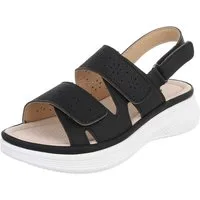 Ital-Design Damen Komfortsandale mit Klettverschluss und Profilsohle Plateausandaletten (91849421) Keilabsatz/Wedge Keilsandaletten in Schwarz