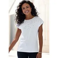 LASCANA T-Shirt mit glitzerndem Frontprint aus angenehmer Viskose-Baumwoll-Qualität